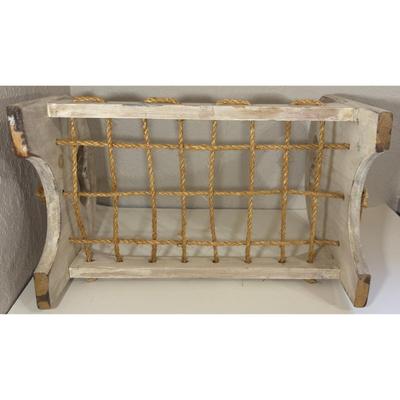 Vintage White Wooden 18.5" Long by 10.75" Wide Doll Rope Bed Hearts Furniture