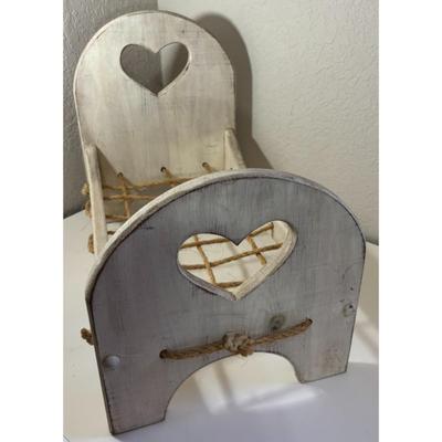 Vintage White Wooden 18.5" Long by 10.75" Wide Doll Rope Bed Hearts Furniture