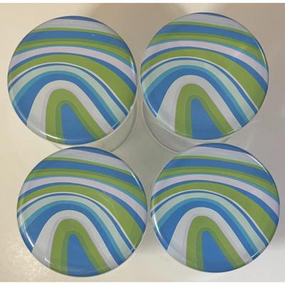 4 Vintage Blue Green White Swirl Old Fashioned MCM Whiskey Glasses Psychedelic