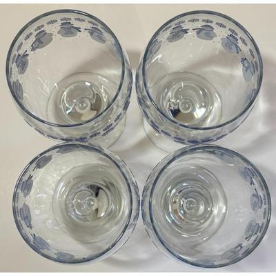 4 Vintage Libbey Snowmen Goblets Blue White Glasses Winter Snow Holidays - A