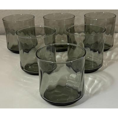 6 Vintage Libbey Smoky Gray Swirl Cocktail Whiskey Glasses