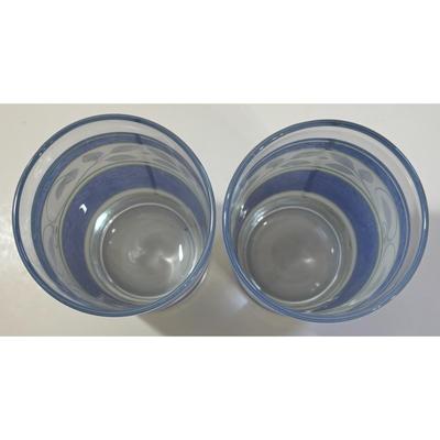 2 Vintage Pfaltzgraff Orleans Blue Green Vines 16 oz. Glass Tumblers
