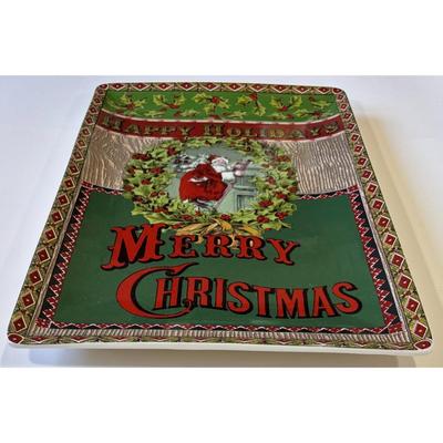 Vintage Happy Holidays Merry Christmas Santa Claus World Market Ceramic Platter