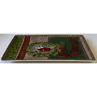 Vintage Happy Holidays Merry Christmas Santa Claus World Market Ceramic Platter