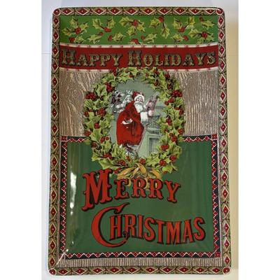 Vintage Happy Holidays Merry Christmas Santa Claus World Market Ceramic Platter