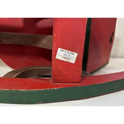 Vintage Wood Christmas Reindeer Sleigh Made In Philippines Holidays Red Green