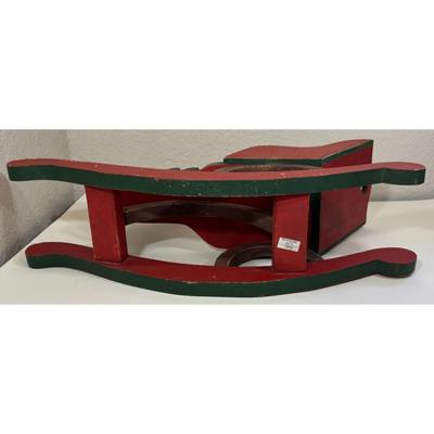 Vintage Wood Christmas Reindeer Sleigh Made In Philippines Holidays Red Green