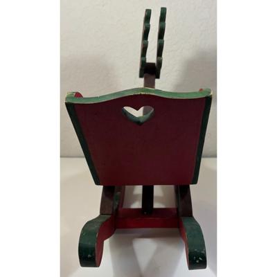 Vintage Wood Christmas Reindeer Sleigh Made In Philippines Holidays Red Green