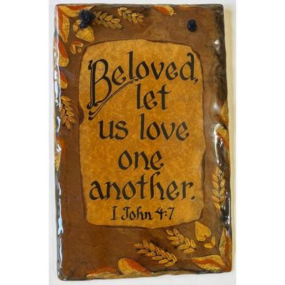 Vintage Stone Plaque Beloved Let Us Love One Another John 4:7 Christian Brown