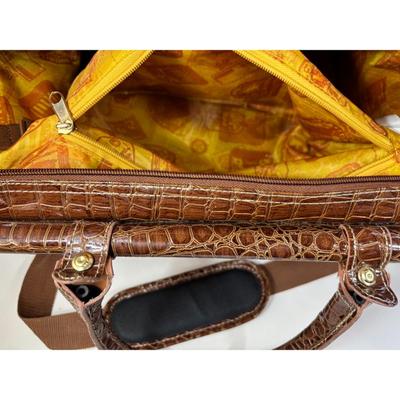 Samantha Burgundy Brown Faux Croc Embossed Weekender Carry On Dowel Travel Bag