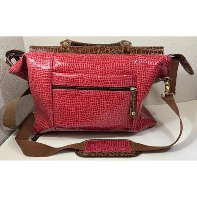 Samantha Burgundy Brown Faux Croc Embossed Weekender Carry On Dowel Travel Bag