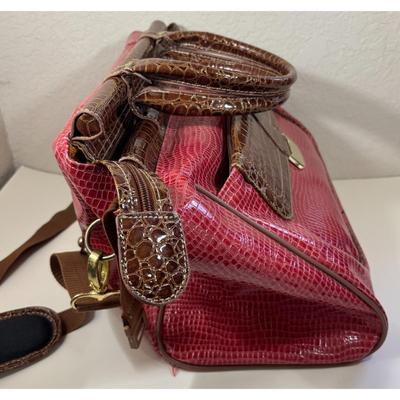 Samantha Burgundy Brown Faux Croc Embossed Weekender Carry On Dowel Travel Bag