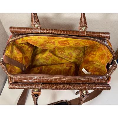 Samantha Burgundy Brown Faux Croc Embossed Weekender Carry On Dowel Travel Bag