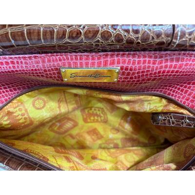 Samantha Burgundy Brown Faux Croc Embossed Weekender Carry On Dowel Travel Bag