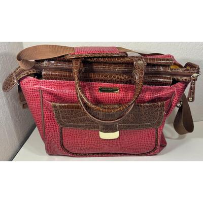 Samantha Burgundy Brown Faux Croc Embossed Weekender Carry On Dowel Travel Bag