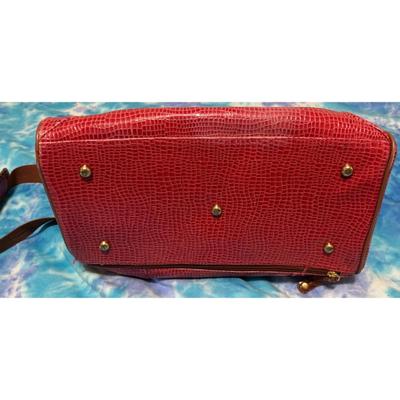 Samantha Burgundy Brown Faux Croc Embossed Weekender Carry On Dowel Travel Bag