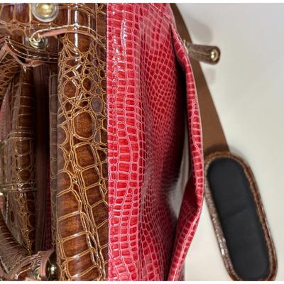 Samantha Burgundy Brown Faux Croc Embossed Weekender Carry On Dowel Travel Bag