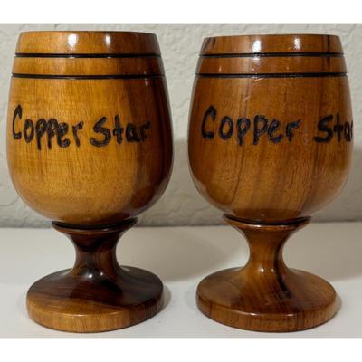 2 Vintage Copper Star Wood Cups
