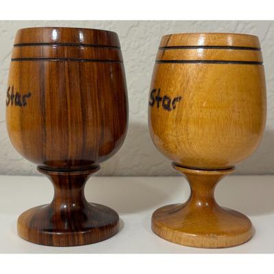 2 Vintage Copper Star Wood Cups
