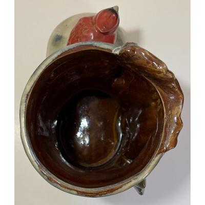 Vintage Ceramic Boot Pine Needles Cones Cardinal Planter Bird Tree Green Red