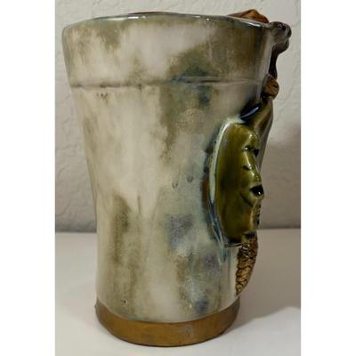 Vintage Ceramic Boot Pine Needles Cones Cardinal Planter Bird Tree Green Red