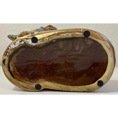 Vintage Ceramic Boot Pine Needles Cones Cardinal Planter Bird Tree Green Red