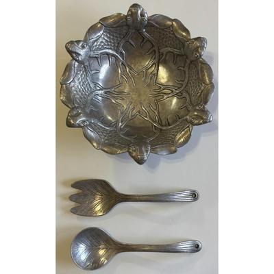 Vintage Arthur Court Aluminum Deer Bowl Fork & Spoon Tableware Stag Utensils