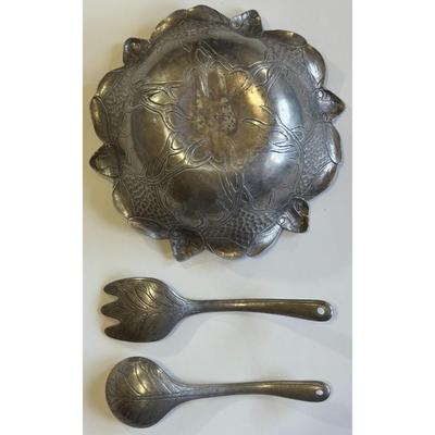 Vintage Arthur Court Aluminum Deer Bowl Fork & Spoon Tableware Stag Utensils