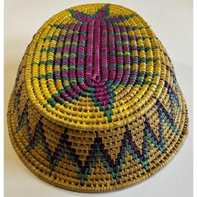 Contemporary Central American Woven Basket Yellow Green Purple Fuchsia