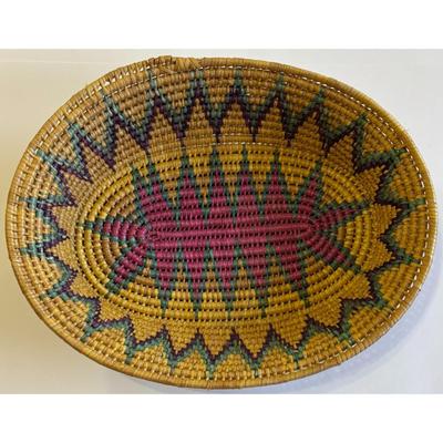 Contemporary Central American Woven Basket Yellow Green Purple Fuchsia