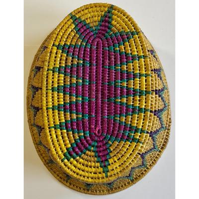 Contemporary Central American Woven Basket Yellow Green Purple Fuchsia