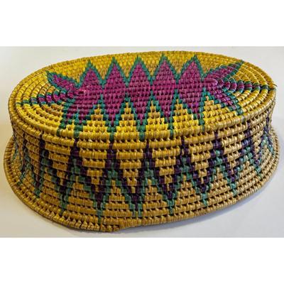 Contemporary Central American Woven Basket Yellow Green Purple Fuchsia