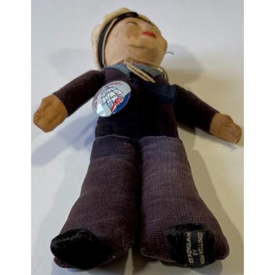 Vintage Nora Wellings Plush Sailor Doll w/ Full Speed Ahead! Pin Made In England