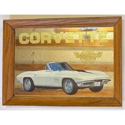 1967 White Chevrolet Chevy Corvette Wood Framed 18" x 13" Glass Mirror