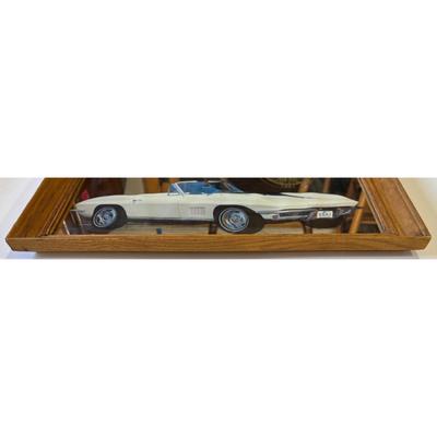 1967 White Chevrolet Chevy Corvette Wood Framed 18" x 13" Glass Mirror
