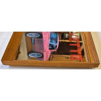 1963 Pink / Red Chevrolet Chevy Corvette Wood Framed 18" x 13" Glass Mirror