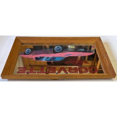 1963 Pink / Red Chevrolet Chevy Corvette Wood Framed 18" x 13" Glass Mirror