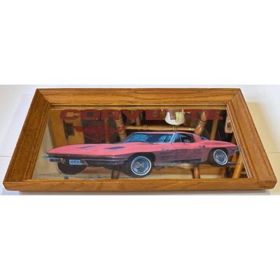 1963 Pink / Red Chevrolet Chevy Corvette Wood Framed 18" x 13" Glass Mirror