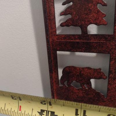 Metal Cut-Out Rustic Wall Mirror with Bear and Pine Tree Motif