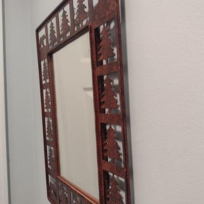 Metal Cut-Out Rustic Wall Mirror with Bear and Pine Tree Motif