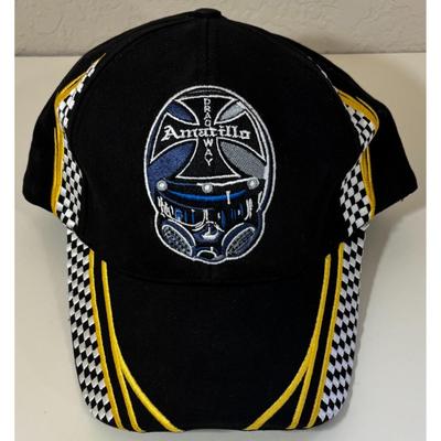 Amarillo Dragway Adjustable Hat Black Gold Checkered Car Racing Track NHRA Texas