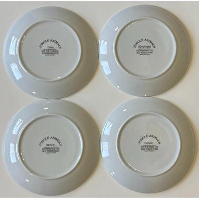 4 Jungle Animals Ceramic Plates w/ Hangers Elephant Giraffe Zebra Lion Africa