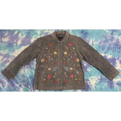 Dialogue 100% Leather Shell Blue Floral Buttoned Large Size L Coast Western