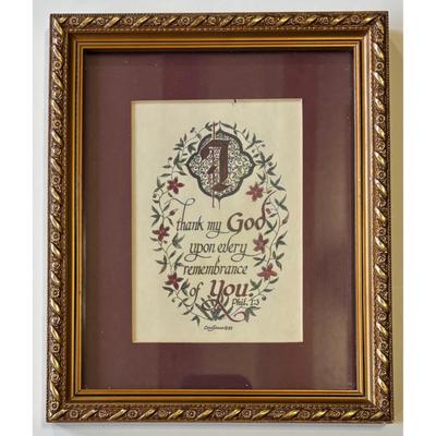 Don Jonas Calligraphy Thank My God Upon Every Remembrance Of You Framed
