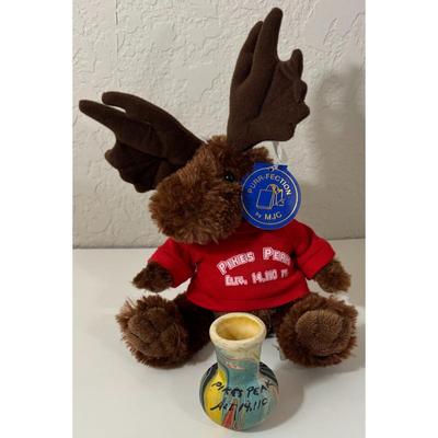 Pike's Peak Plush Stuffed Moose & Alt. 14,110 Southwestern Mini Vase Souvenirs