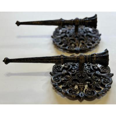 2 Vintage HOMCO 1978 Dark Plastic Fleur de Lis Candle Wall Sconces Castle 1970s