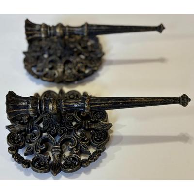 2 Vintage HOMCO 1978 Dark Plastic Fleur de Lis Candle Wall Sconces Castle 1970s
