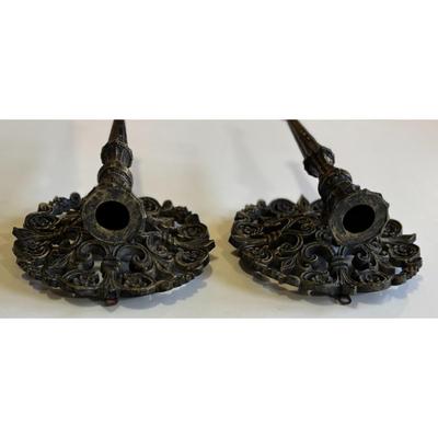 2 Vintage HOMCO 1978 Dark Plastic Fleur de Lis Candle Wall Sconces Castle 1970s