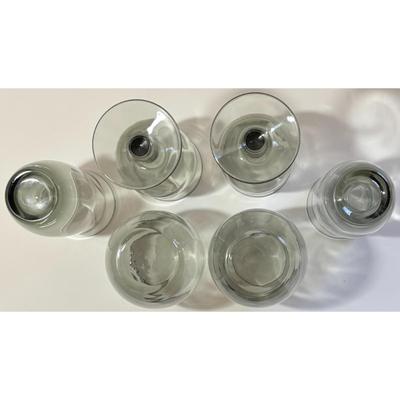 6 Vintage Libbey Smoky Gray Drinking Glasses Water Goblet Roly Poly Juice Wine