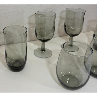 6 Vintage Libbey Smoky Gray Drinking Glasses Water Goblet Roly Poly Juice Wine
